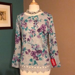 New gray floral Bon Worth beautiful blouse
